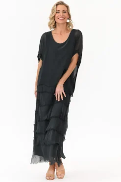 Maxi Dresses<Donna Donna Maryland Charcoal Silk Layer Dress