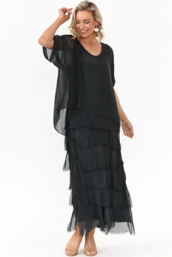 Maxi Dresses<Donna Donna Maryland Charcoal Silk Layer Dress