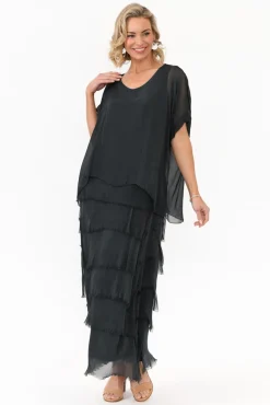 Maxi Dresses<Donna Donna Maryland Charcoal Silk Layer Dress