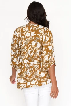 Sleeved Tops<New U Collection Marylee Mustard Garden Gathered Top