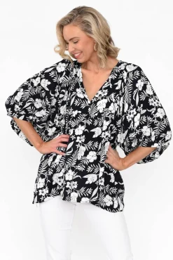 Sleeved Tops<New U Collection Marylee Navy Garden Gathered Top