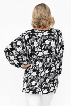 Sleeved Tops<New U Collection Marylee Navy Garden Gathered Top