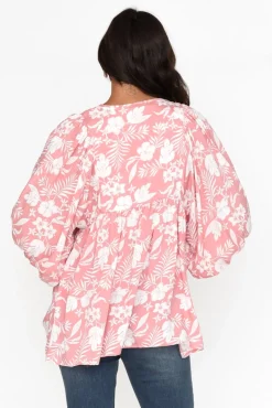 Sleeved Tops<New U Collection Marylee Pink Garden Gathered Top