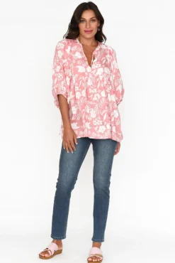 Sleeved Tops<New U Collection Marylee Pink Garden Gathered Top