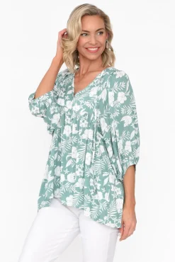 Sleeved Tops<New U Collection Marylee Sage Garden Gathered Top