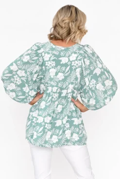 Sleeved Tops<New U Collection Marylee Sage Garden Gathered Top