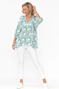 Sleeved Tops<New U Collection Marylee Sage Garden Gathered Top