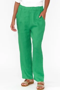 Pants<Cali and Co Marylou Green Linen Pocket Pant