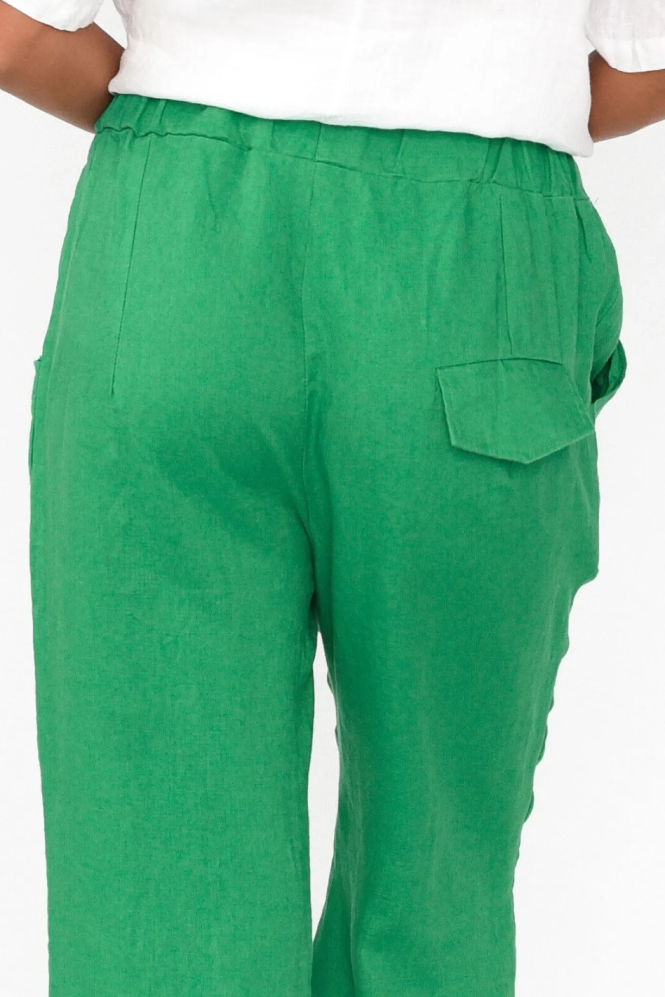 Pants<Cali and Co Marylou Green Linen Pocket Pant