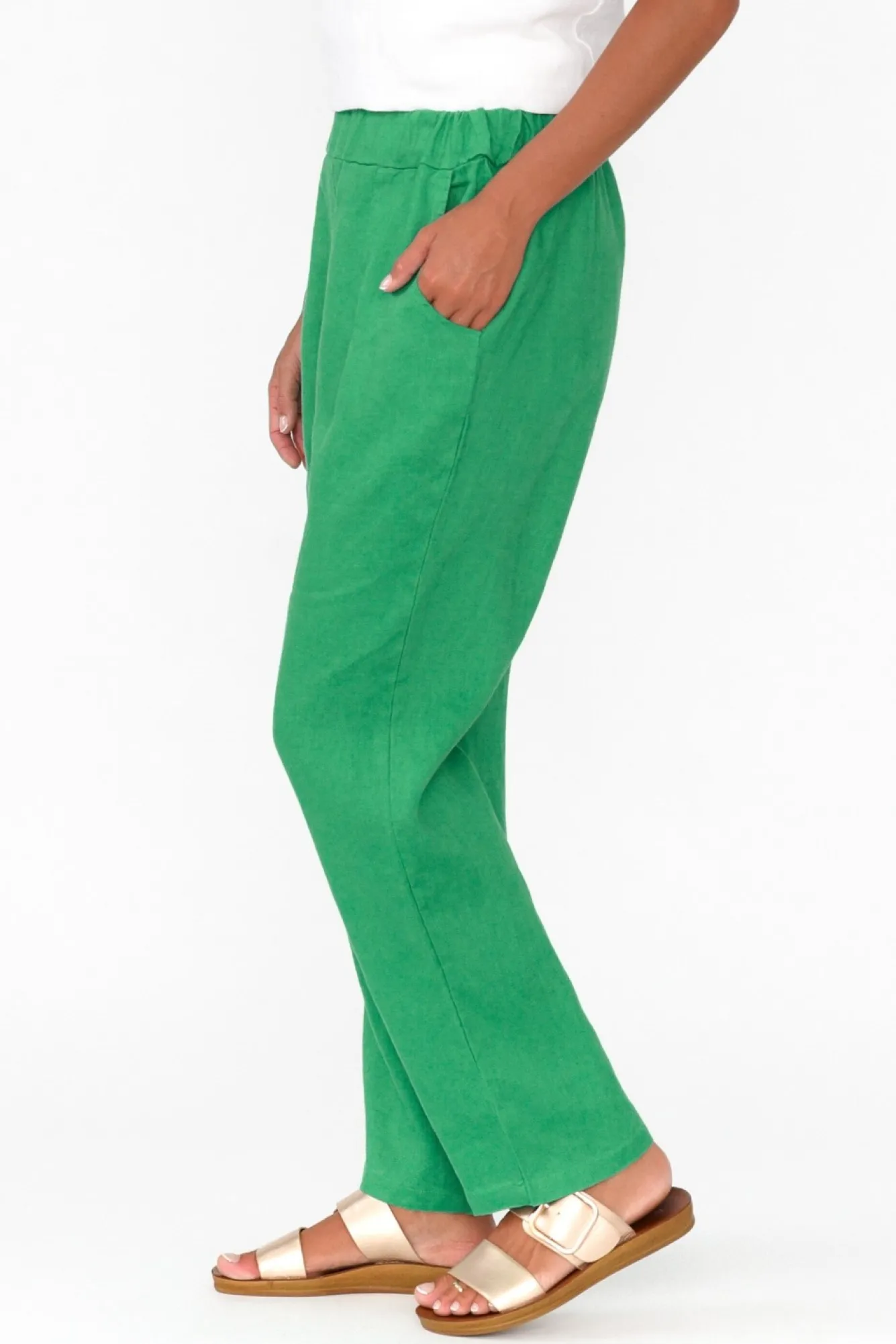 Pants<Cali and Co Marylou Green Linen Pocket Pant