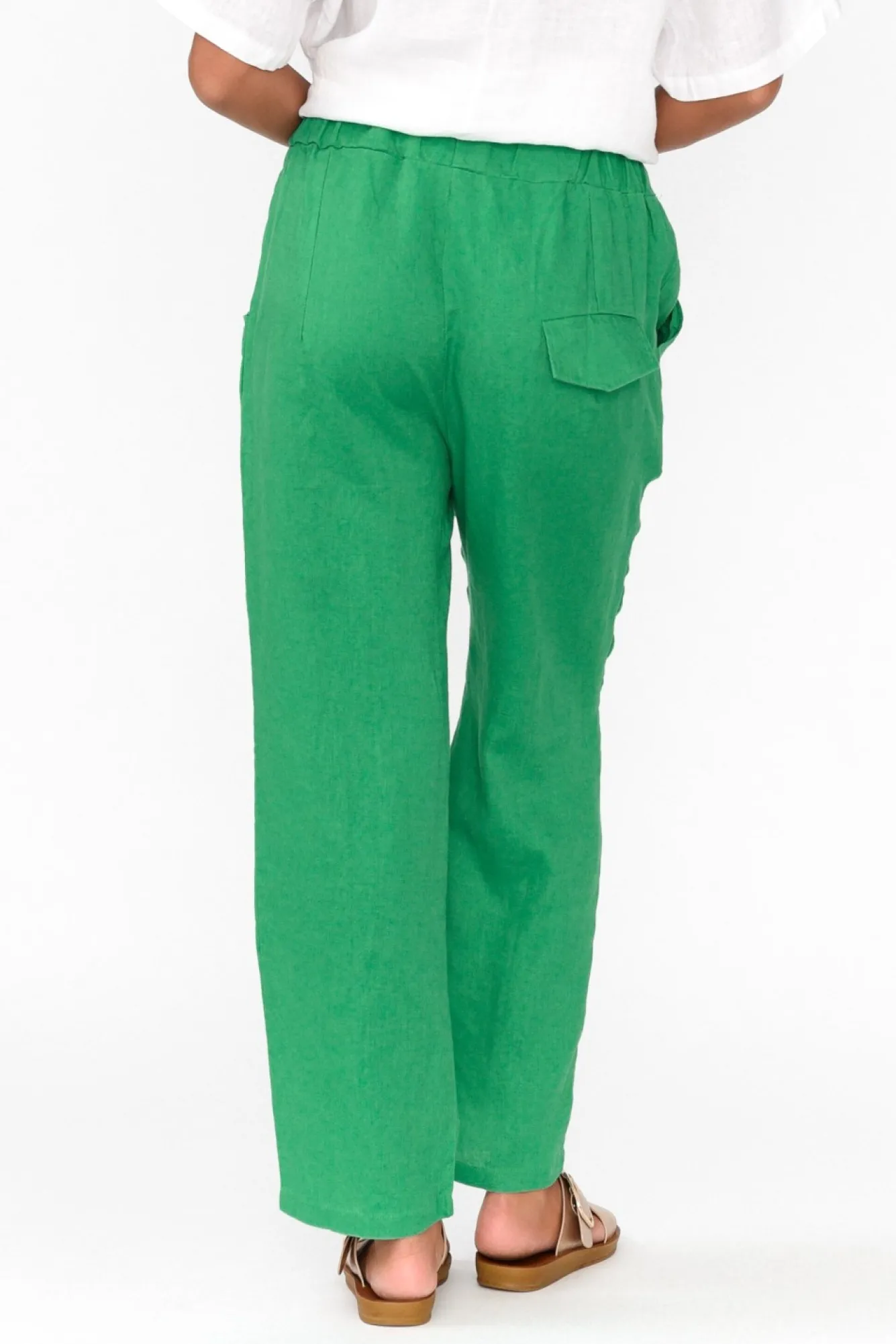 Pants<Cali and Co Marylou Green Linen Pocket Pant