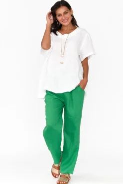 Pants<Cali and Co Marylou Green Linen Pocket Pant