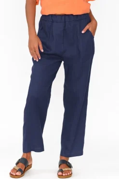 Pants<Cali and Co Marylou Navy Linen Pocket Pant
