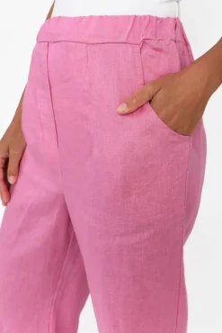 Pants<Cali and Co Marylou Pink Linen Pocket Pant