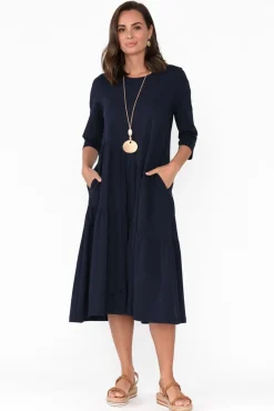 Cotton Dresses<Tirelli Masie Deep Navy Diagonal Gathered Dress
