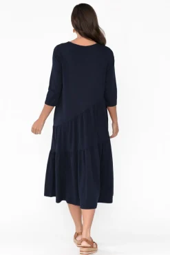 Cotton Dresses<Tirelli Masie Deep Navy Diagonal Gathered Dress