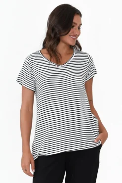 Sleeved Tops<Betty Basics Matilda Black Stripe V Neck Tee