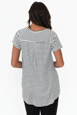 Sleeved Tops<Betty Basics Matilda Black Stripe V Neck Tee