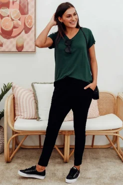 Sleeved Tops<Betty Basics Matilda Forest Green V Neck Tee