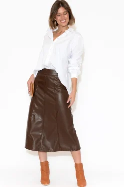 Skirts<Brave u0026 True Matrix Chocolate Faux Leather Midi Skirt