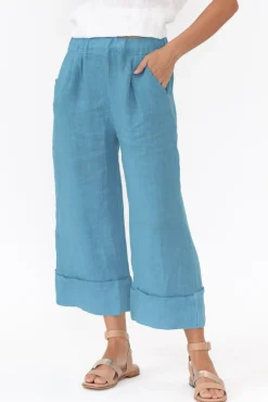 Pants<Donna Donna Matteo Blue Linen Wide Leg Pant