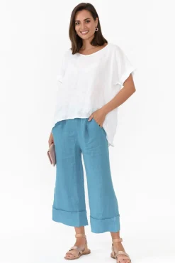 Pants<Donna Donna Matteo Blue Linen Wide Leg Pant