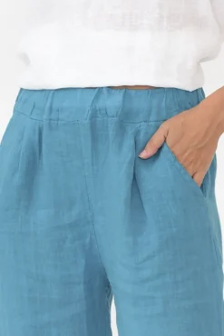 Pants<Donna Donna Matteo Blue Linen Wide Leg Pant