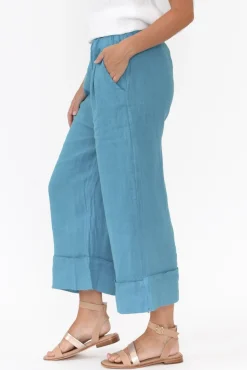 Pants<Donna Donna Matteo Blue Linen Wide Leg Pant