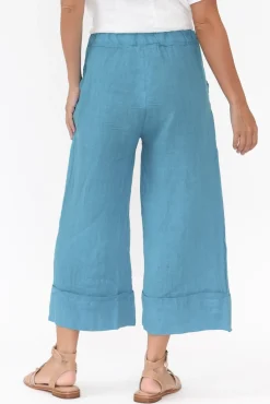 Pants<Donna Donna Matteo Blue Linen Wide Leg Pant