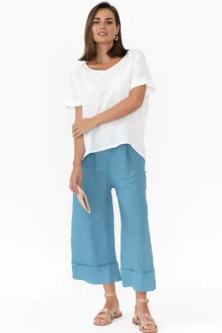 Pants<Donna Donna Matteo Blue Linen Wide Leg Pant