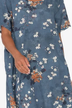 Linen Dresses<Cali and Co Mattie Blue Floral Linen Dress