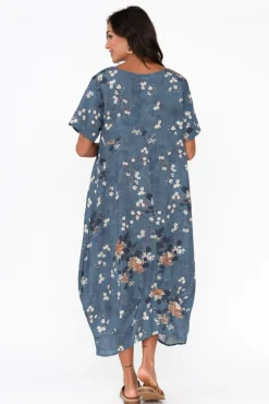 Linen Dresses<Cali and Co Mattie Blue Floral Linen Dress