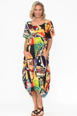 Linen Dresses<Cali and Co Mattie Green Abstract Linen Dress