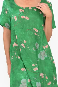 Linen Dresses<Cali and Co Mattie Green Blossom Linen Dress