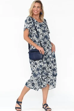 Linen Dresses<Cali and Co Mattie Navy Garden Linen Dress