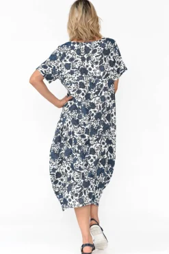 Linen Dresses<Cali and Co Mattie Navy Garden Linen Dress