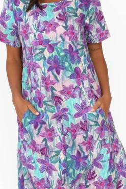 Linen Dresses<Cali and Co Mattie Purple Flower Linen Dress