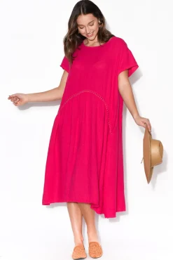 Linen Dresses<Wednesday Lulu Maureen Hot Pink Linen Smock Dress