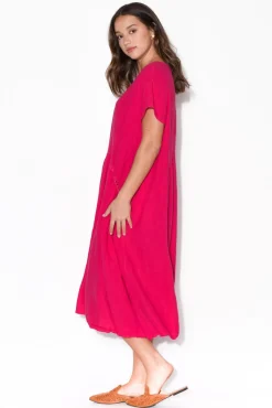 Linen Dresses<Wednesday Lulu Maureen Hot Pink Linen Smock Dress