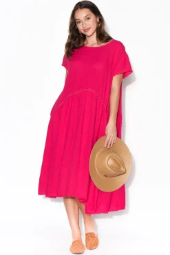 Linen Dresses<Wednesday Lulu Maureen Hot Pink Linen Smock Dress