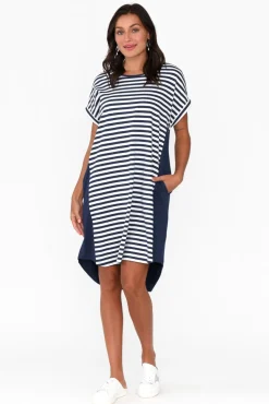 Cotton Dresses<Betty Basics Maxine Navy Stripe Cotton T-Shirt Dress