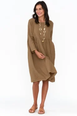 Linen Dresses<Talia Benson Maybelle Mocha Linen Pocket Dress
