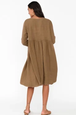 Linen Dresses<Talia Benson Maybelle Mocha Linen Pocket Dress