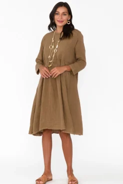 Linen Dresses<Talia Benson Maybelle Mocha Linen Pocket Dress