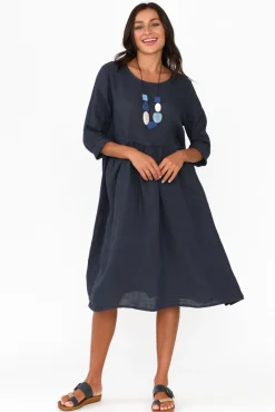 Linen Dresses<Talia Benson Maybelle Navy Linen Pocket Dress