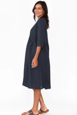 Linen Dresses<Talia Benson Maybelle Navy Linen Pocket Dress
