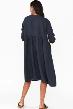 Linen Dresses<Talia Benson Maybelle Navy Linen Pocket Dress
