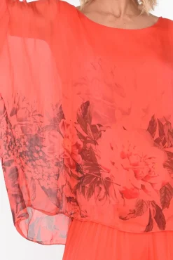 Sleeved Tops<Fabuler Mayer Coral Floral Silk Top
