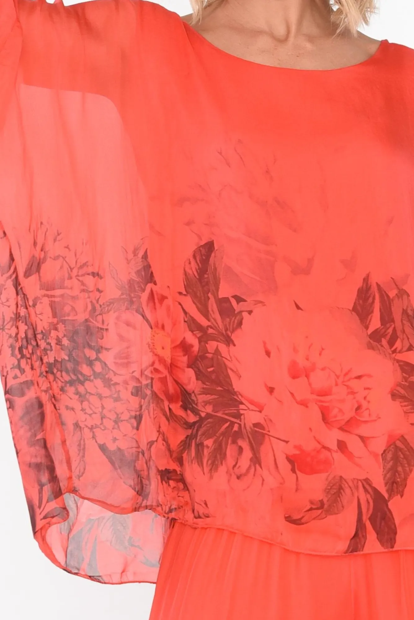 Sleeved Tops<Fabuler Mayer Coral Floral Silk Top