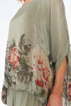 Sleeved Tops<Fabuler Mayer Sage Floral Silk Top